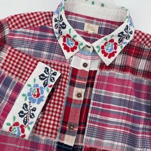 Patchwork Boho‎ Embroidered Shirt Dress Large